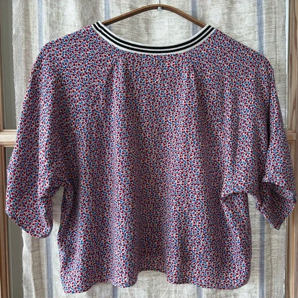 Floral Blouse with Boxy Fit and Ringer Tee Style Ribbing - Picture 2 of 4